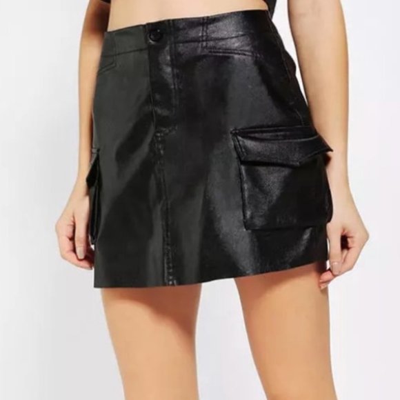 Sparkle & Fade Mini Faux Leather Skirt Black Sz S - Picture 1 of 9